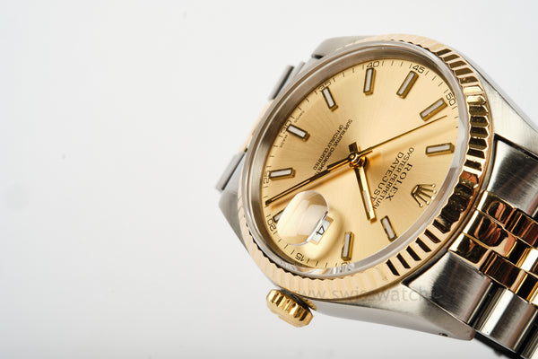 ROLEX 16233 Datejust 36mm NEW STYLE DIAL 18K/SS 1991 WATCH ONLY