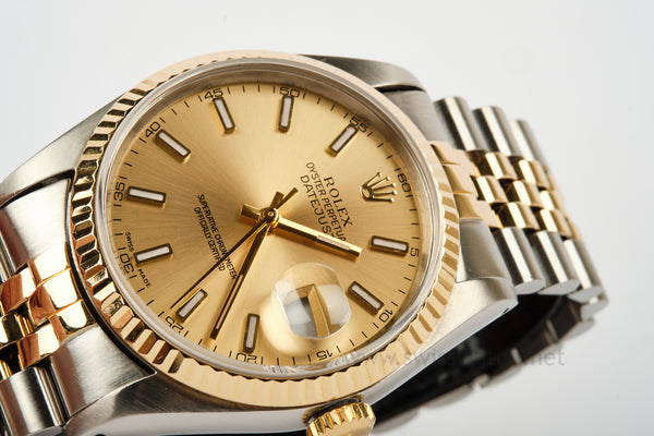 ROLEX 16233 Datejust 36mm NEW STYLE DIAL 18K/SS 1991 WATCH ONLY