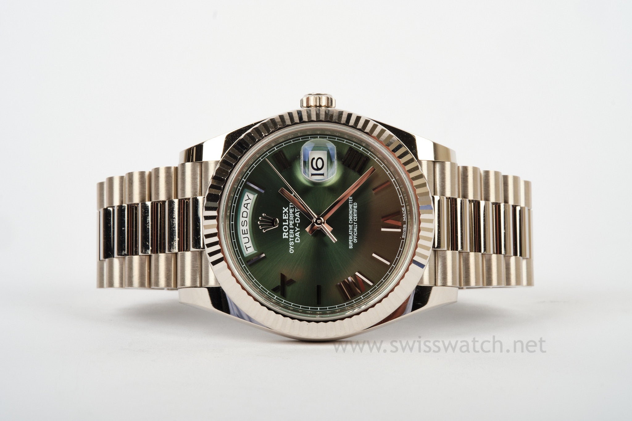 ROLEX Day-Date 40 "President" Grey Gold 18K REF: 228239 Olive Dial Never Polished