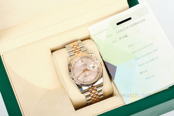 Rolex Datejust 36 116231 EVEROSE - HIDDEN CLASP - PINK DIAL + BOX / WARRANTY PAPER JAN 2006