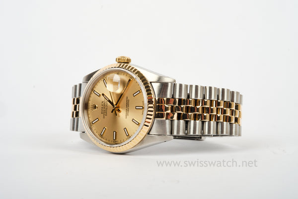 ROLEX 16233 Datejust 36mm NEW STYLE DIAL 18K/SS 1991 WATCH ONLY