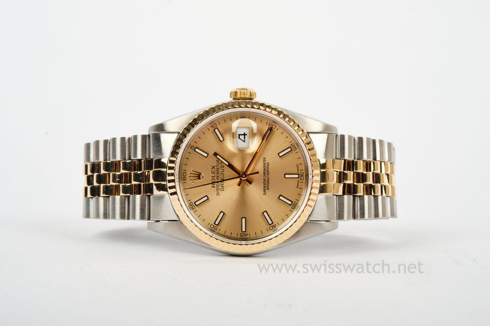 ROLEX 16233 Datejust 36mm NEW STYLE DIAL 18K/SS 1991 WATCH ONLY