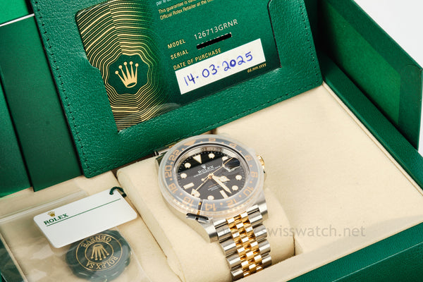 ROLEX GMT MASTER II 126713GRNR SS/18K COMPLETE SET 2025 WHITE SERIAL TAG (BLACK/GRAY)