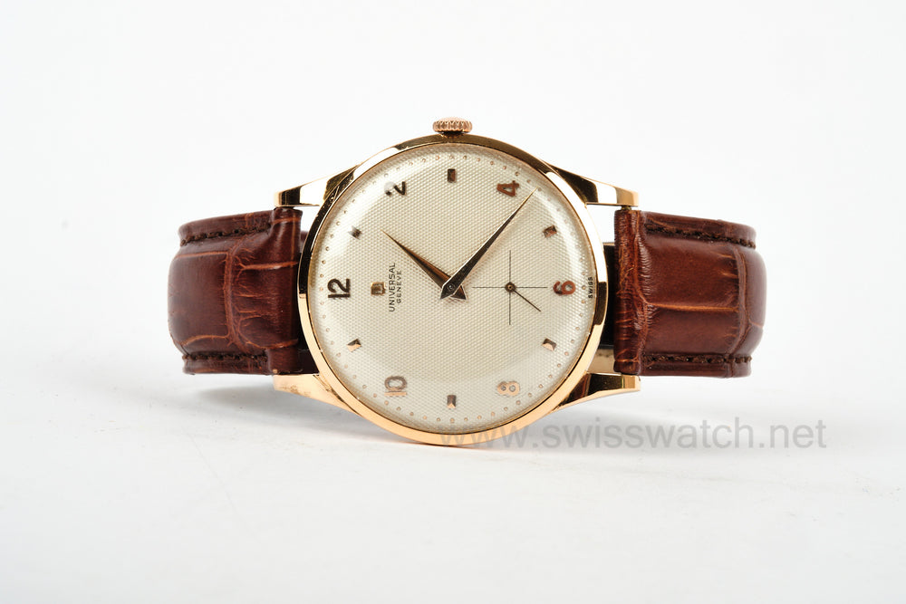 UNIVERSAL GENEVE VINTAGE 37mm ROSE GOLD PYRAMID DIAL 1950's